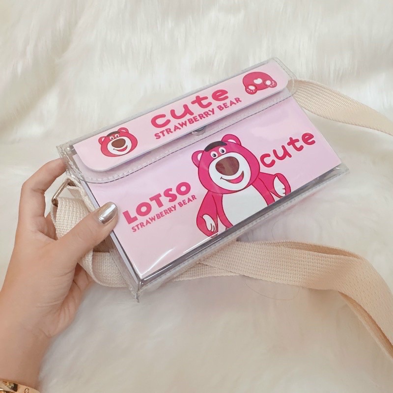 Túi custom mini box bag - túi xách nữ , túi đeo chéo gấu dâu losto
