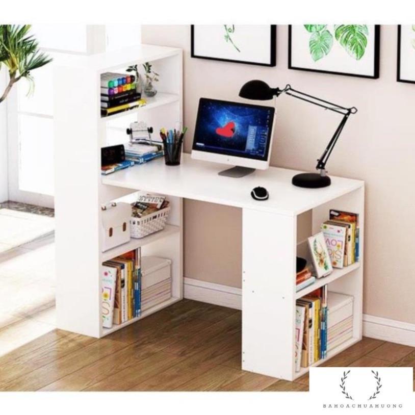 Bàn làm việc chữ L loại to  học tập, bàn máy tính văn phòng thiết kế hiện đại, trẻ trung kèm giá sách 2022