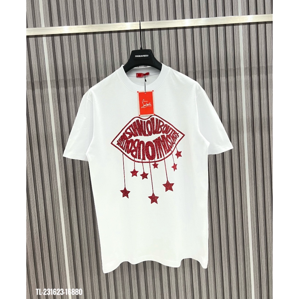 Áo Phông Louboutin Họa Tiết Hình Môi Kim Tuyến Cực Nét - Áo Thun LBT Môi Chất Liệu Cotton Mềm Cực Hot Trend
