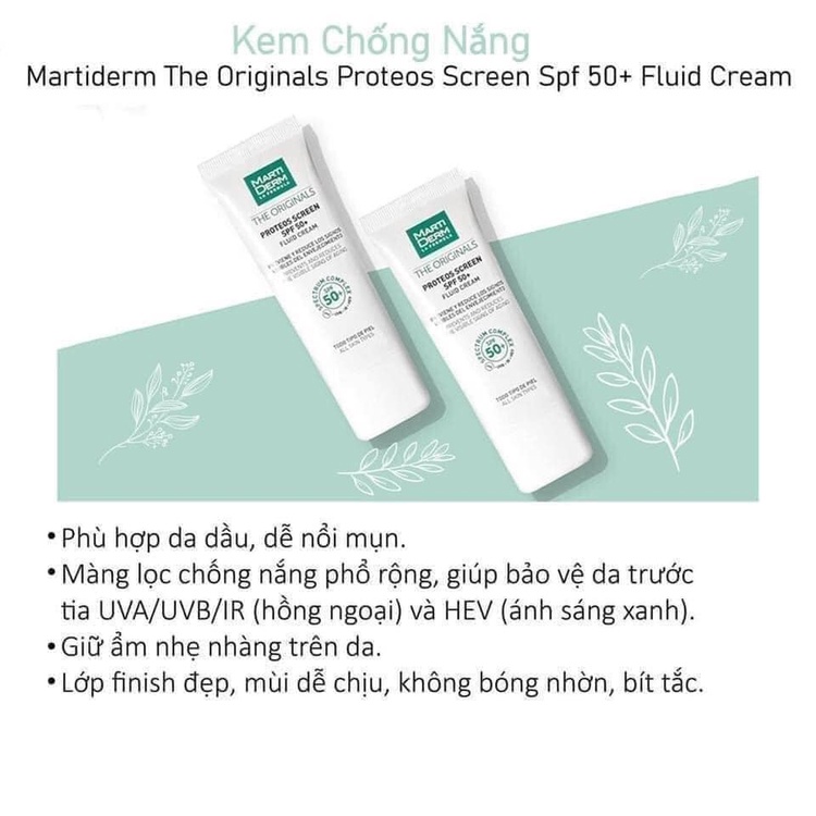 Kem chống nắng phổ rộng MARTI DERM The Originals Proteos Screen SPF50+ ngừa lão hóa dành cho mọi loại da 40ml