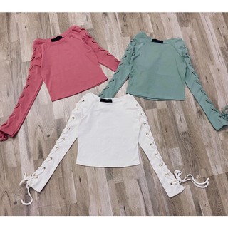 Áo Thun Croptop Tay Dài Đan Dây