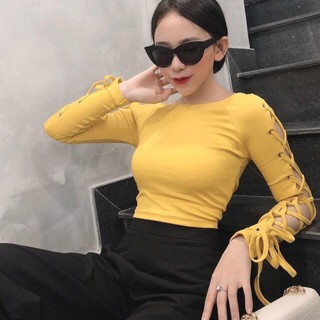 Áo Thun Croptop Tay Dài Đan Dây