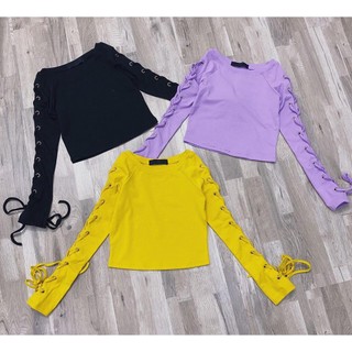 Áo Thun Croptop Tay Dài Đan Dây
