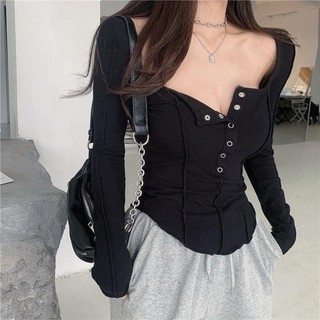 Áo body tay dài phối nút, Áo thun tay dài vt bầu AK81