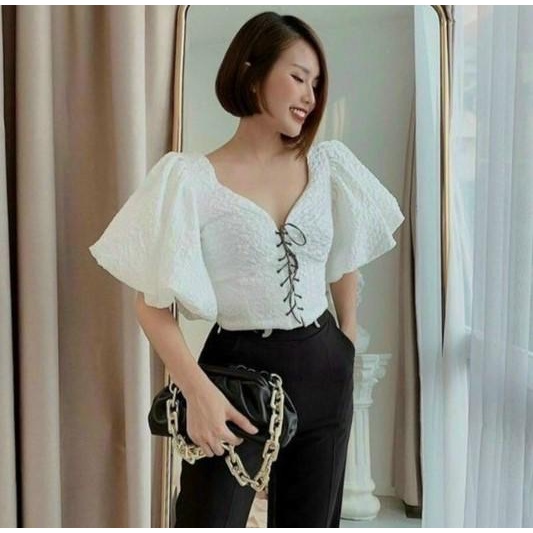 Áo Kiểu Tay Phồng Đan Dây
