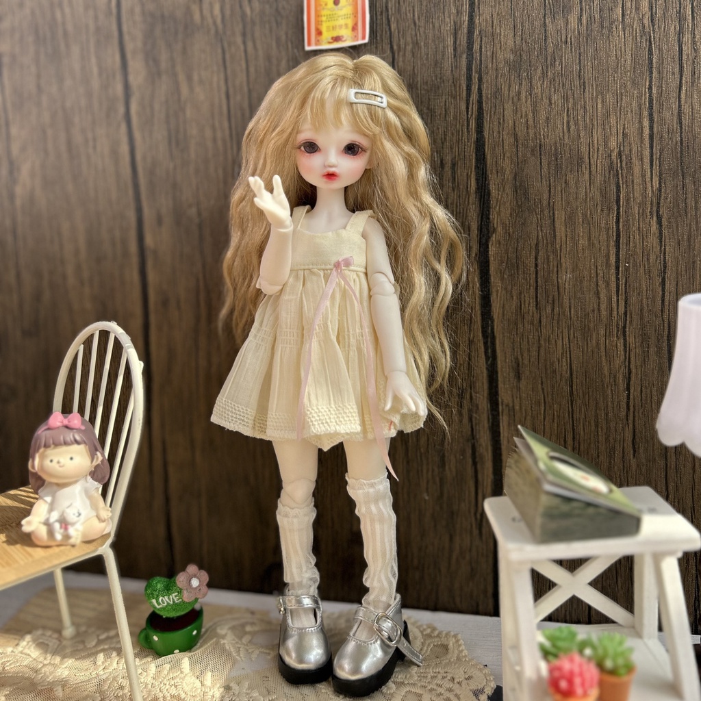 Đầm Hai Dây Màu Vàng Sữa Xinh Xắn Cho Búp Bê bjd 6 / 1 bjd 6 / 1 6.25