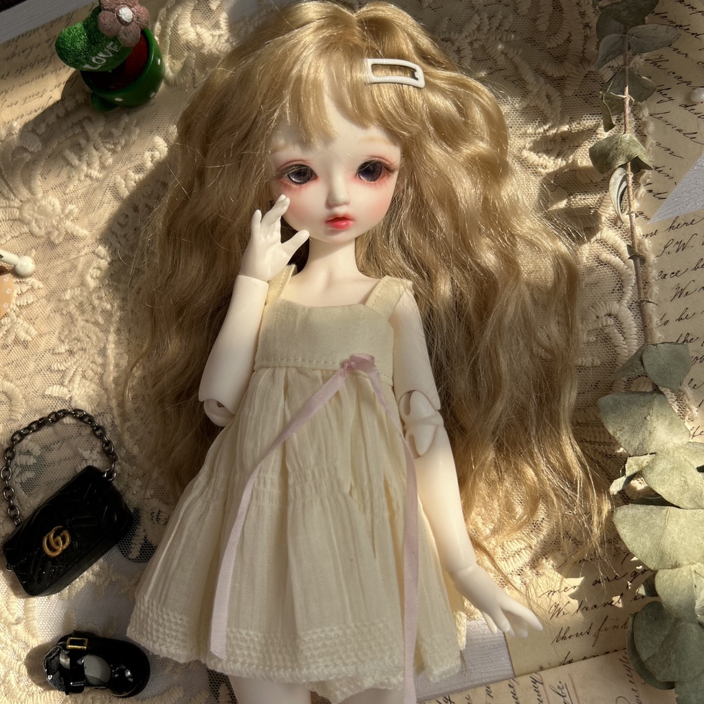 Đầm Hai Dây Màu Vàng Sữa Xinh Xắn Cho Búp Bê bjd 6 / 1 bjd 6 / 1 6.25