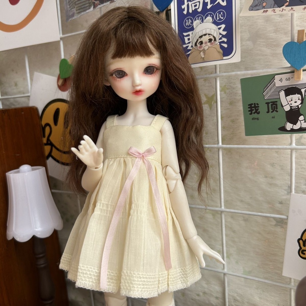 Đầm Hai Dây Màu Vàng Sữa Xinh Xắn Cho Búp Bê bjd 6 / 1 bjd 6 / 1 6.25