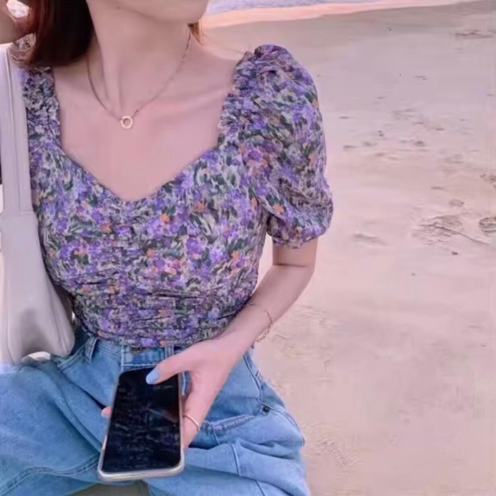 Áo tiểu thư tay phồng hoa nhí AK57