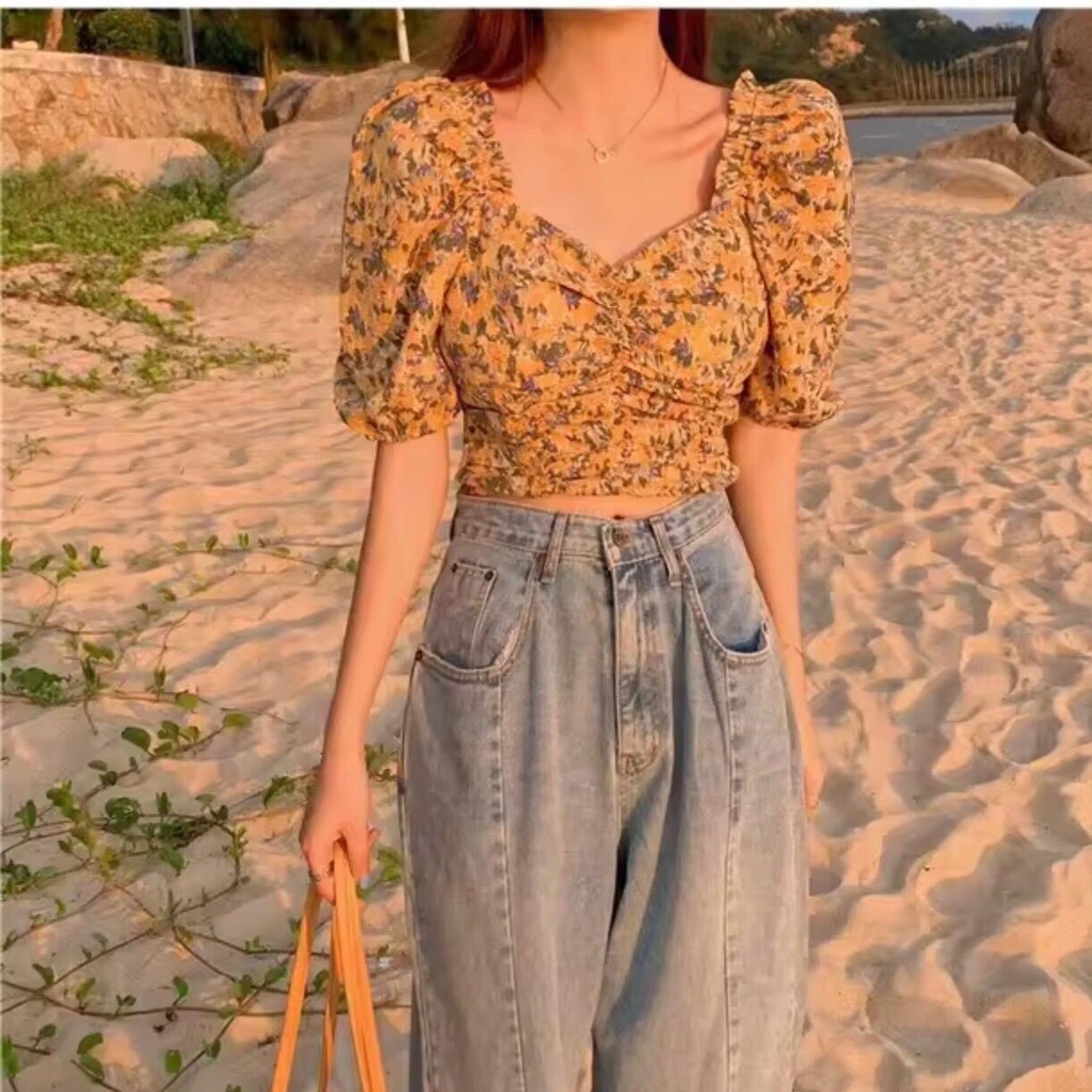 Áo tiểu thư tay phồng hoa nhí AK57