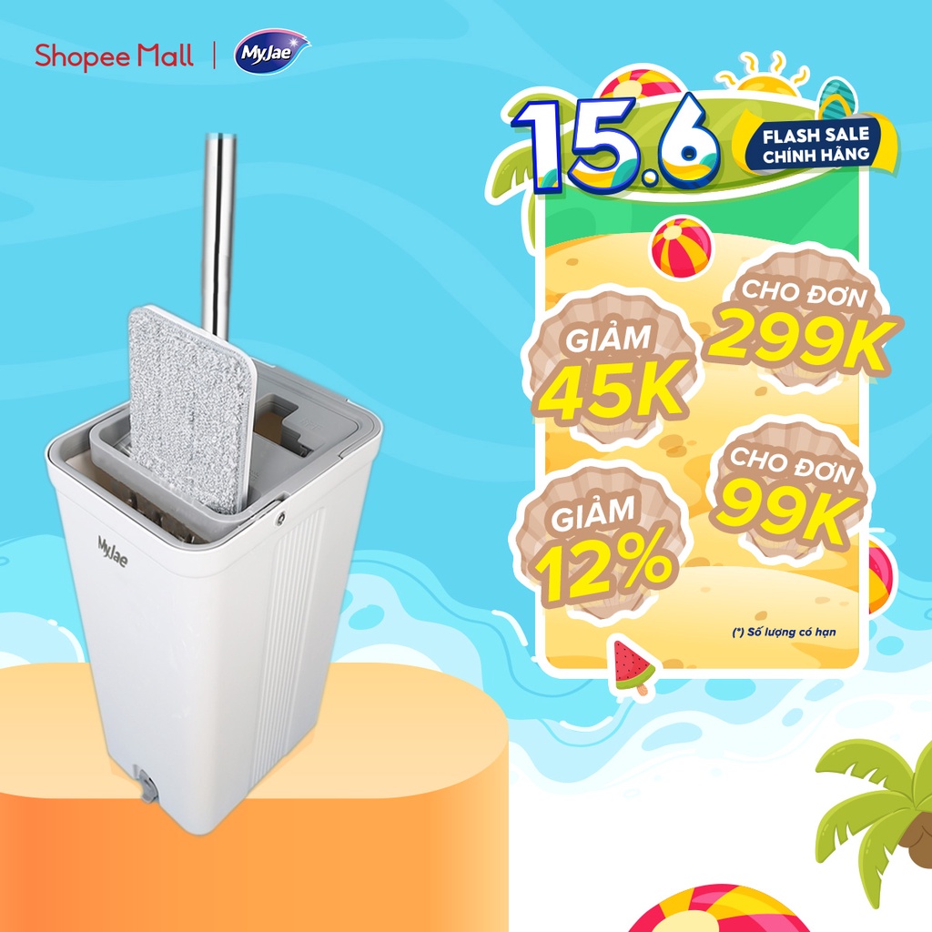 Bộ Lau Nhà MyJae Đài Loan Sợi Microfiber 2 Ngăn Tự Vắt Xoay 360 Độ Thông Minh 123cm