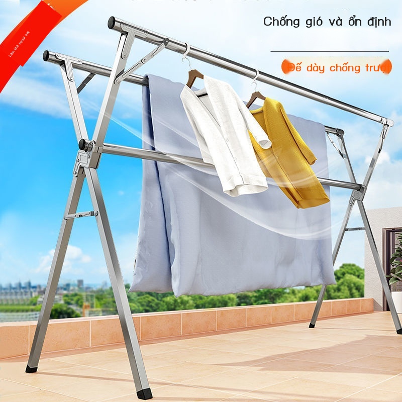 Giá treo quần áo inox sàn gấp trong nhà và ngoài trời móc ban công đôi cực hình chữ X đậm
