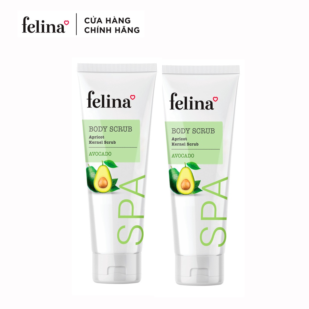 Combo 2 Gel tắm tẩy tẩy tế bào chết body Felina Home Spa hạt mơ nghiền 300ml/tuýp - da sáng mịn sạch mụn