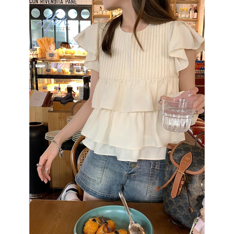 Áo Sơ Mi Trắng Tay Bay Nhỏ Dễ Thương Dành Cho Nữ