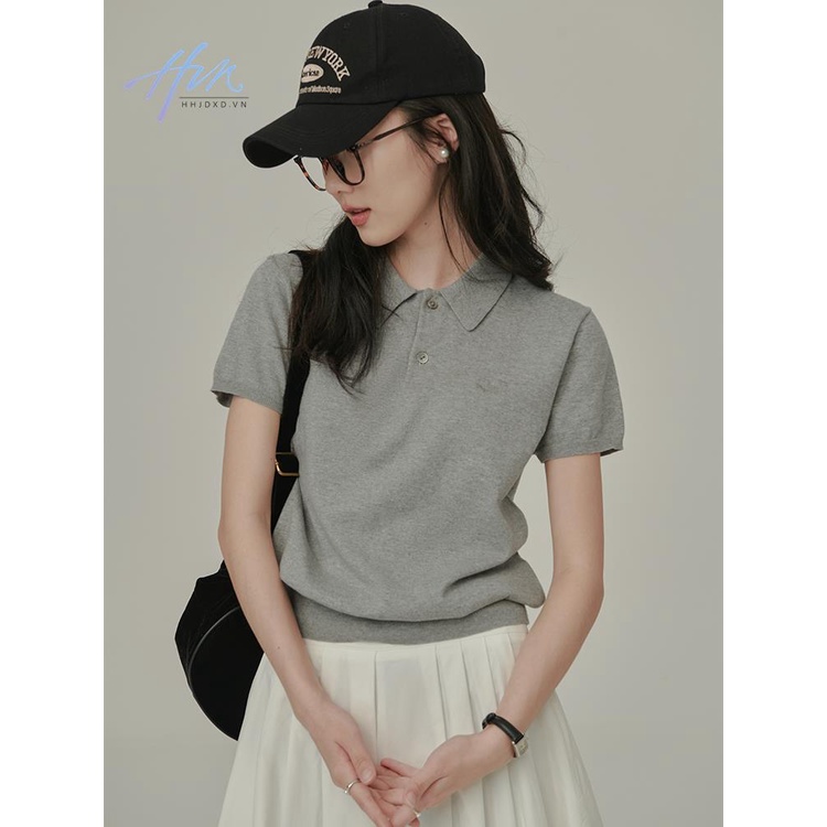Áo Thun POLO Dệt Kim Tay Ngắn Phong Cách Thể Thao Đơn Giản Dễ Phối Đồ Cho Nữ