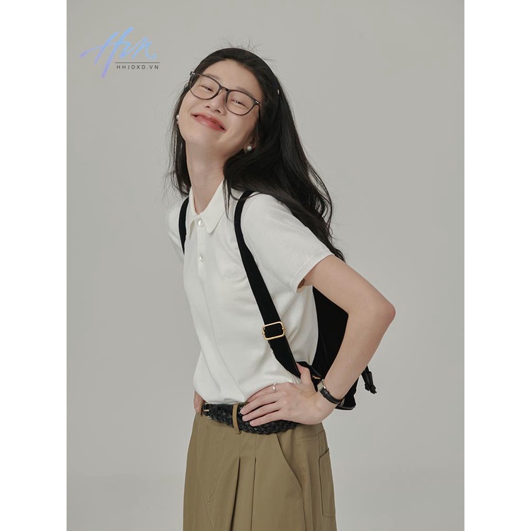 Áo Thun POLO Dệt Kim Tay Ngắn Phong Cách Thể Thao Đơn Giản Dễ Phối Đồ Cho Nữ