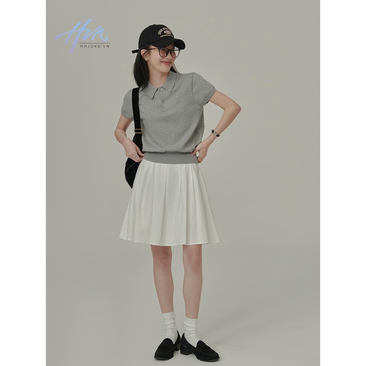 Áo Thun POLO Dệt Kim Tay Ngắn Phong Cách Thể Thao Đơn Giản Dễ Phối Đồ Cho Nữ