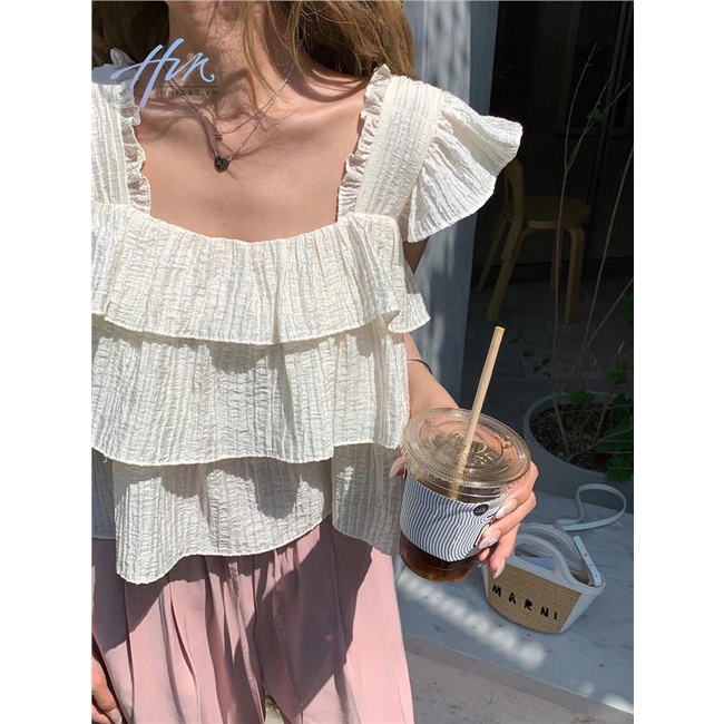 Áo Voan Mỏng Sát Nách Cổ Vuông Dáng Rộng Mềm Mại Màu Trơn Thời Trang Cho Nữ