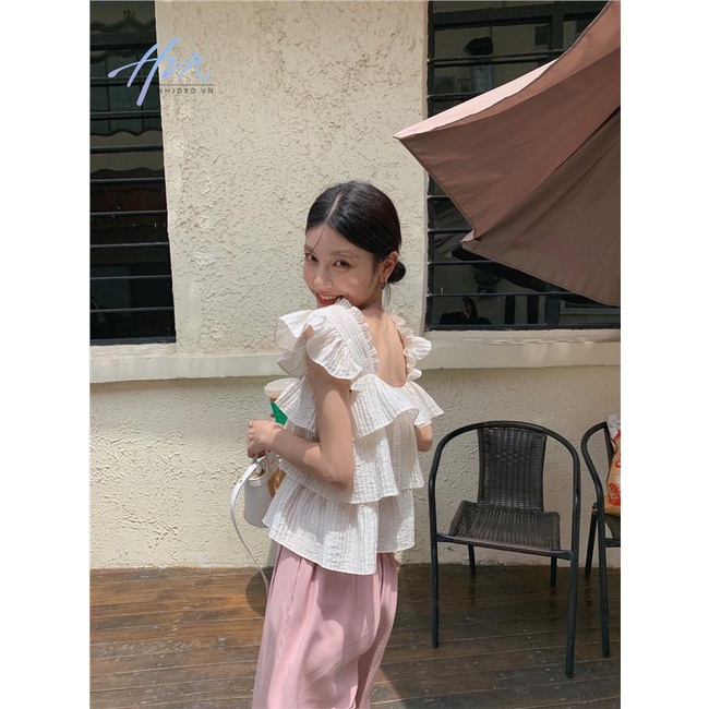 Áo Voan Mỏng Sát Nách Cổ Vuông Dáng Rộng Mềm Mại Màu Trơn Thời Trang Cho Nữ