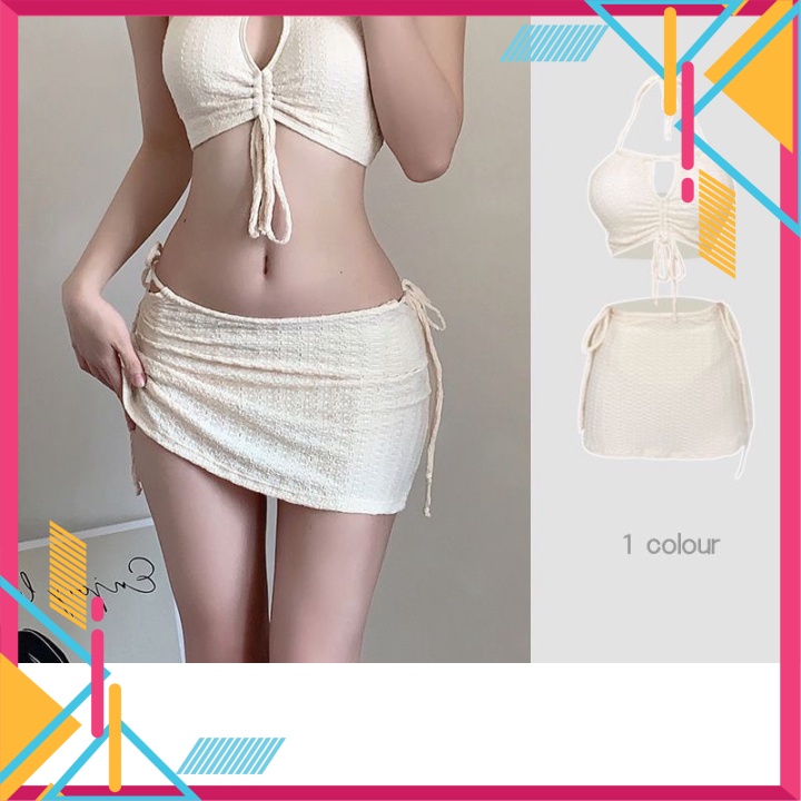 SÉT BIKINI 3 MÓN MÀU BE SIÊU XINH