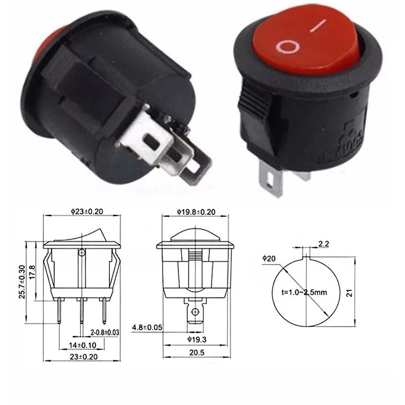 Công Tắc Tròn ON/OFF KCD1-105 3PIN (ĐỎ)