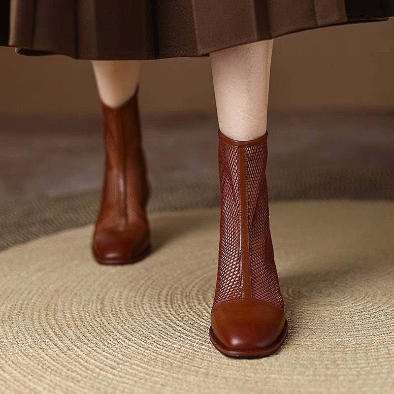 Giày Bốt Cao Gót Phối Lưới Thoáng Khí Thời Trang Xuân Hè 2023 Cho Nữ