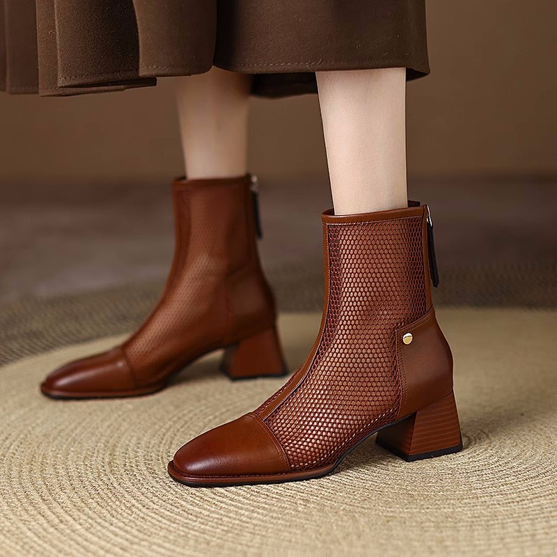 Giày Bốt Cao Gót Phối Lưới Thoáng Khí Thời Trang Xuân Hè 2023 Cho Nữ