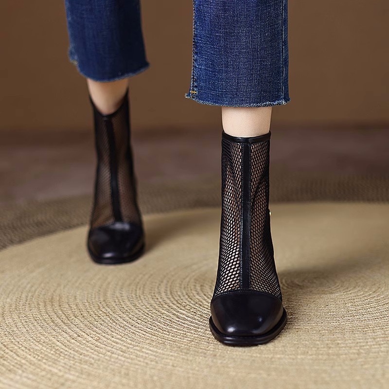 Giày Bốt Cao Gót Phối Lưới Thoáng Khí Thời Trang Xuân Hè 2023 Cho Nữ