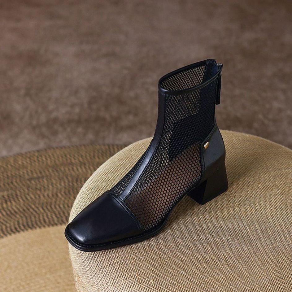 Giày Bốt Cao Gót Phối Lưới Thoáng Khí Thời Trang Xuân Hè 2023 Cho Nữ