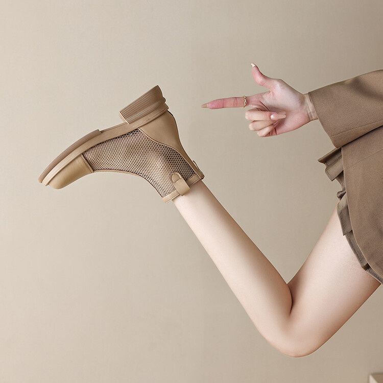 Giày Bốt Martin Da Mềm Phối Lưới Mỏng Thoáng Khí Thời Trang Mùa Hè 2023 Cho Nữ