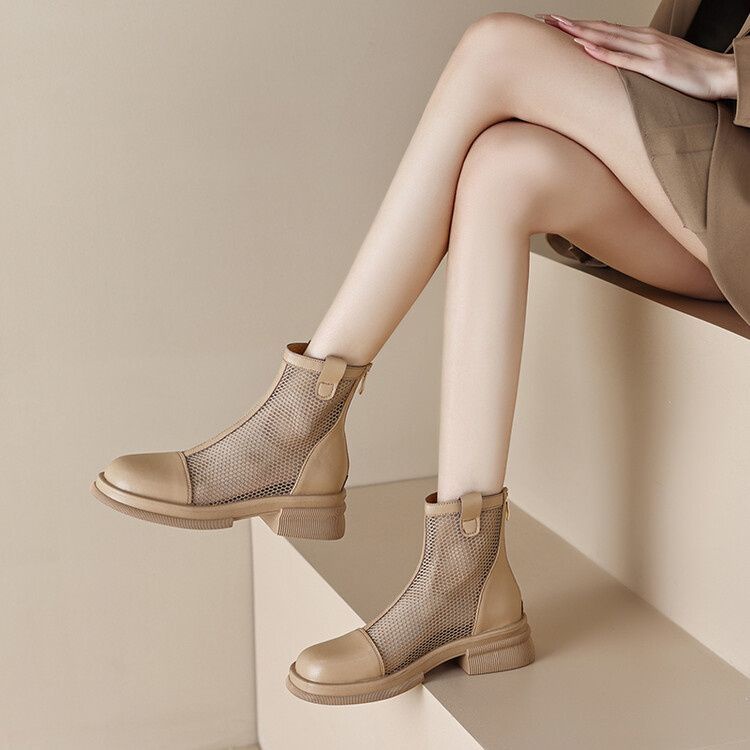 Giày Bốt Martin Da Mềm Phối Lưới Mỏng Thoáng Khí Thời Trang Mùa Hè 2023 Cho Nữ