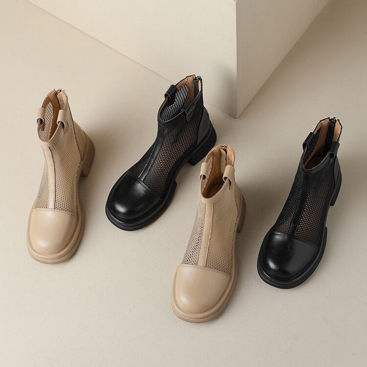 Giày Bốt Martin Da Mềm Phối Lưới Mỏng Thoáng Khí Thời Trang Mùa Hè 2023 Cho Nữ