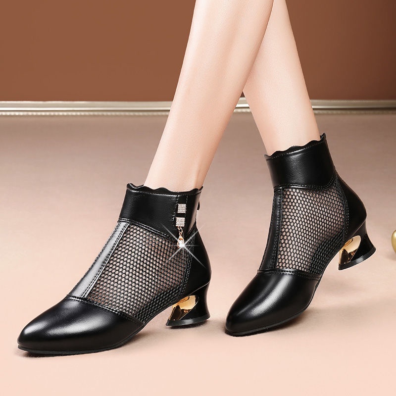 Giày Sandal Da Mềm Dày Dặn Hở Mũi Phối Lưới Thoáng Khí Thời Trang Mùa Hè Cho Nữ