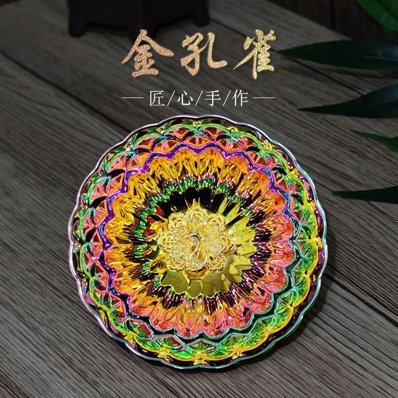 Bộ Ấm Chén Trà Bằng Gốm Sứ Họa Tiết Chim Công Nhiều Màu Sắc 24k