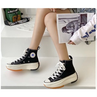 Giày nữ cao cổ dáng classic 2 màu đen trắng, giày bốt nữ chất vải phong cách ulzzang đế cao cá tính mẫu mới