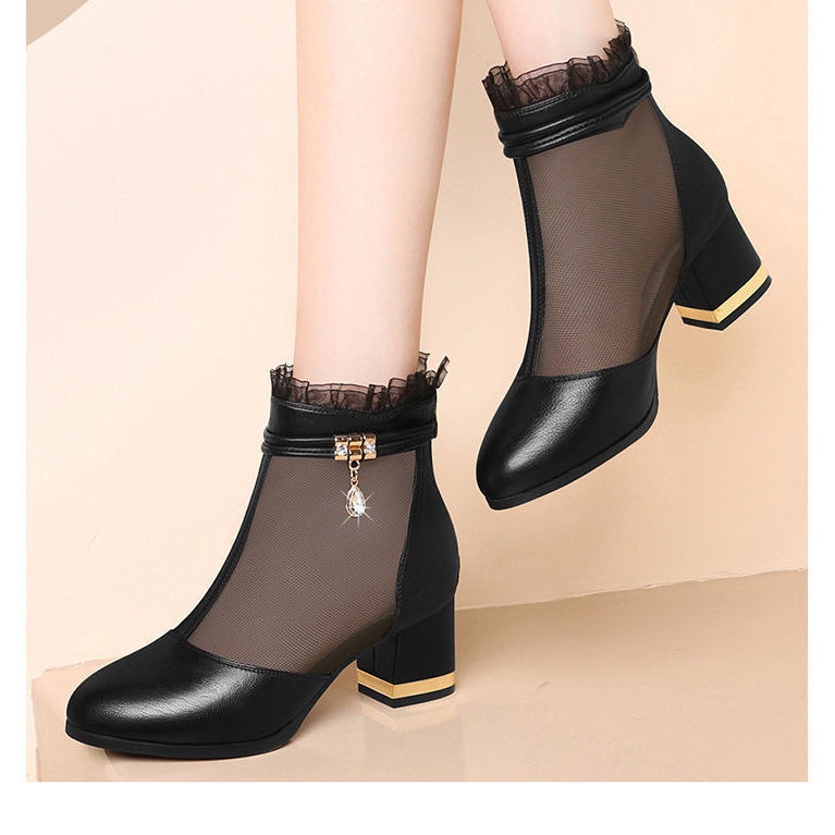 [Da Mềm Cao Cấp] Giày Sandal Đế Vừa Phối Lưới Rỗng Thoáng Khí Phong Cách Xuân Hè Mới Cho Nữ