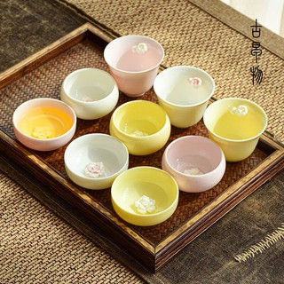 Bộ tách uống trà nhỏ bằng sứ màu trắng / hồng ngọc bích có tay cầm