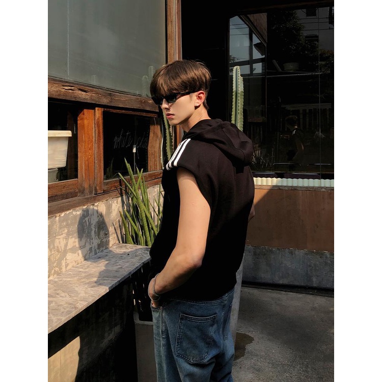 Áo Khoác Hoodie Sát Nách Có Khóa Kéo Plus Size 150kg Phong Cách Thể Thao Thời Trang Mùa Hè Cho Nam