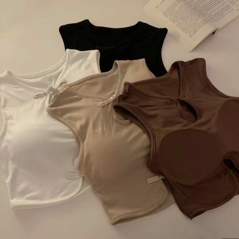 Jiashucheng Áo Ống Ngắn Không Tay Có Đệm Ngực Cài Nút Đĩa Kiểu Trung Hoa Cổ Điển Cho Nữ