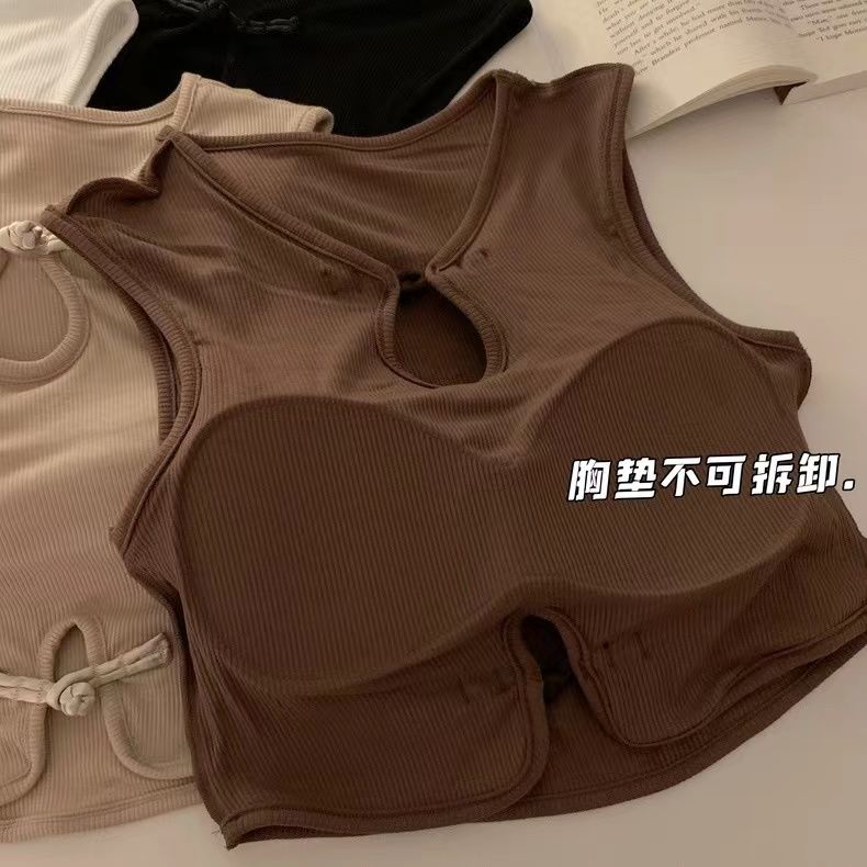 Jiashucheng Áo Ống Ngắn Không Tay Có Đệm Ngực Cài Nút Đĩa Kiểu Trung Hoa Cổ Điển Cho Nữ