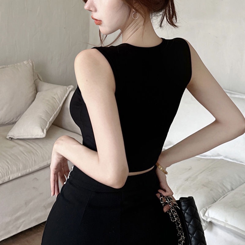 Jiashucheng Áo Ống Ngắn Không Tay Có Đệm Ngực Cài Nút Đĩa Kiểu Trung Hoa Cổ Điển Cho Nữ