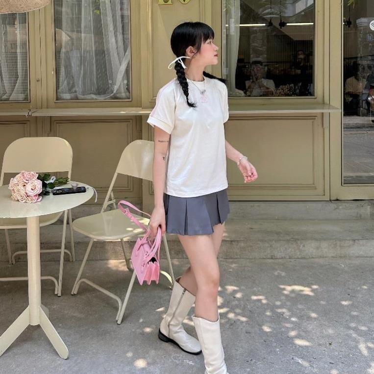 Áo thun baby tee Killsystem form fit Jessi,áo baby tee màu Trắng logo K viền tay chất vải cotton Seller.Localbrand