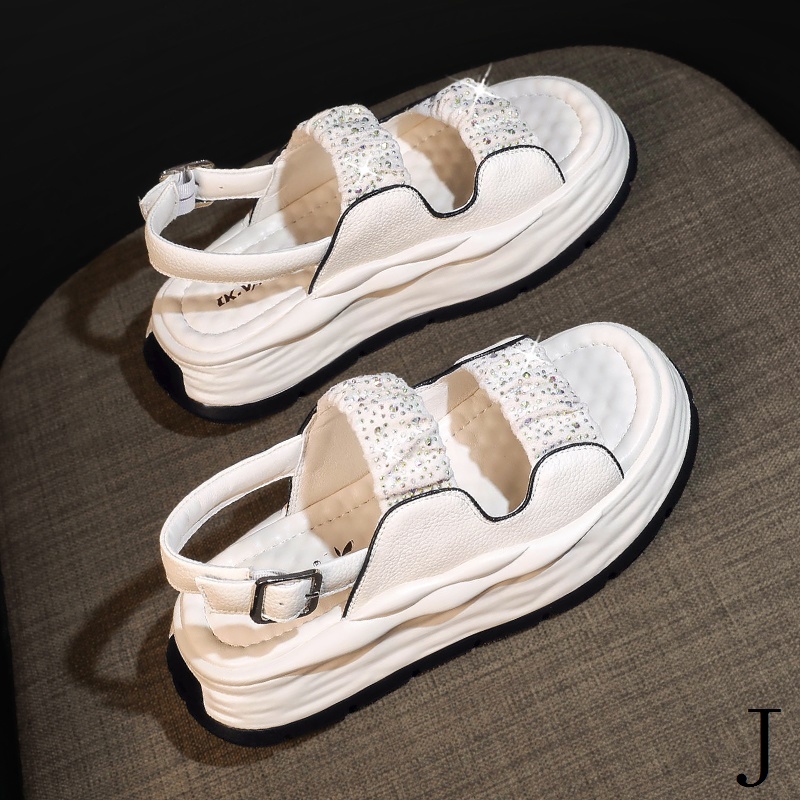 Giày Sandal Đế Dày Quai Đính Đá Thời Trang Mùa Hè 2023 Phong Cách Mới Cho Nữ