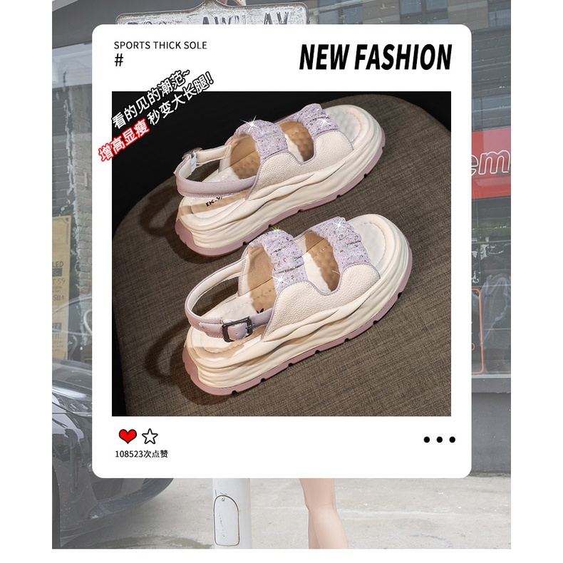 Giày Sandal Đế Dày Quai Đính Đá Thời Trang Mùa Hè 2023 Phong Cách Mới Cho Nữ