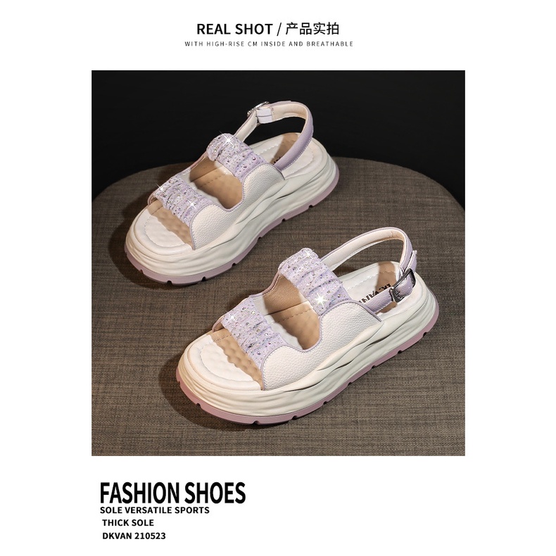 Giày Sandal Đế Dày Quai Đính Đá Thời Trang Mùa Hè 2023 Phong Cách Mới Cho Nữ