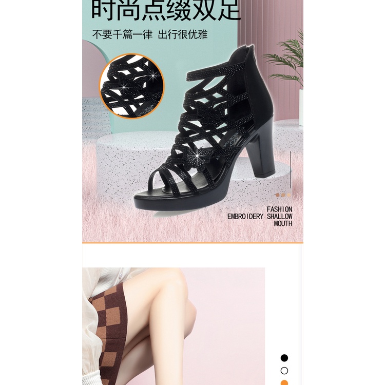 Giày Sandal Cao Gót Hở Mũi Đính Đá Chất Liệu Da Thời Trang Mùa Hè 2023 Cho Nữ