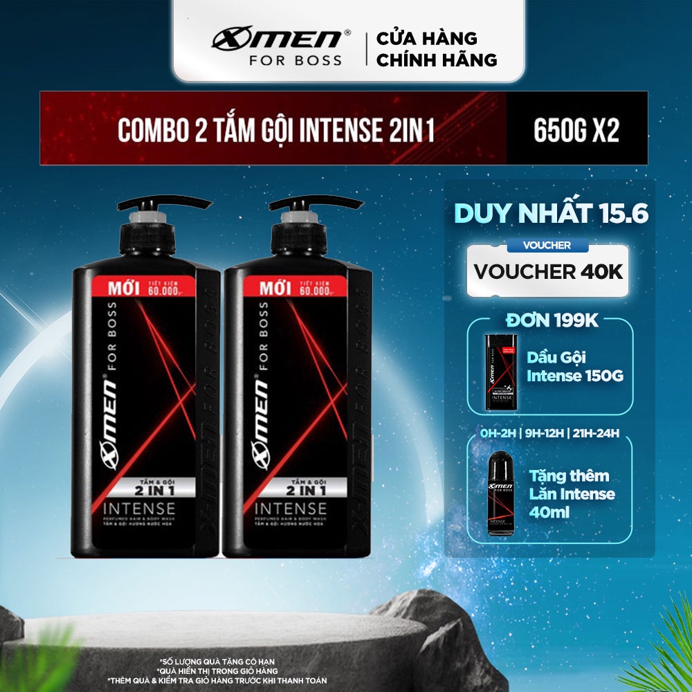 Combo 2 Tắm Gội X-Men for Boss Intense 2in1 650g