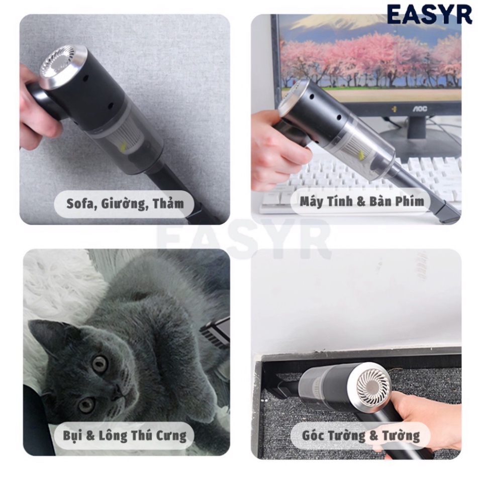 Máy Hút Bụi Cầm Tay Không Dây Siêu Mini Lực Hút Cực Mạnh 9000PA - 120W, SẠC USB - Máy hút bụi mini cầm tay HB1 Hot