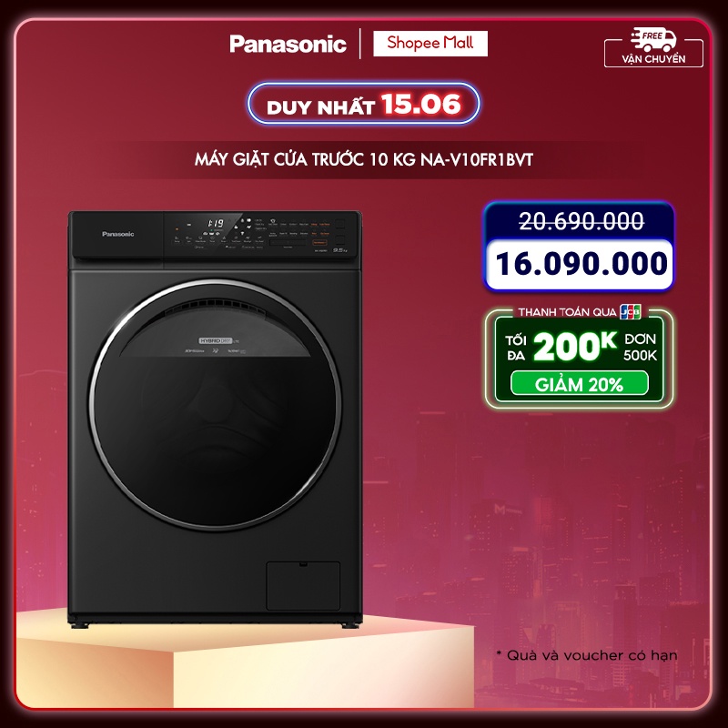 Máy Giặt Cửa Trước Panasonic 10 Kg NA-V10FR1BVT - Diệt khuẩn đến 99.99% (Đen)