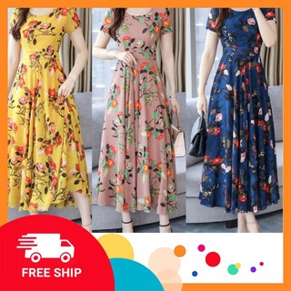 (Siêu sale) Váy trung niên cho mẹ, cho bà dáng dài V04 - Áo đầm thời trang đẹp cho người lớn tuổi giá rẻ U40 U50 U60 mặc